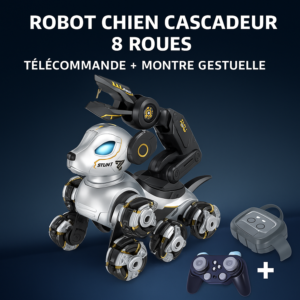 Robot Chien Cascadeur 8 Roues – Télécommande + Montre Gestuelle