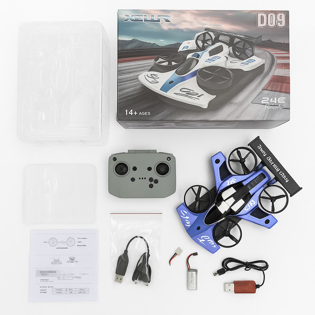 Drone voiture 3-en-1 (Vol, Roule & Glisse)